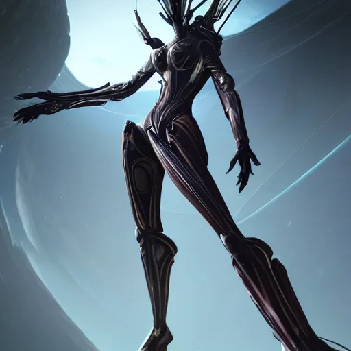 Image similar to beautiful and stunning giant female warframe, doing an elegant pose, looming over ant pov, pov looking up at from the ground, slick elegant design, sharp claws, detailed shot, feet and hands, highly detailed art, epic cinematic shot, realistic, professional digital art, high end digital art, DeviantArt, artstation, Furaffinity, 8k HD render, epic lighting, depth of field