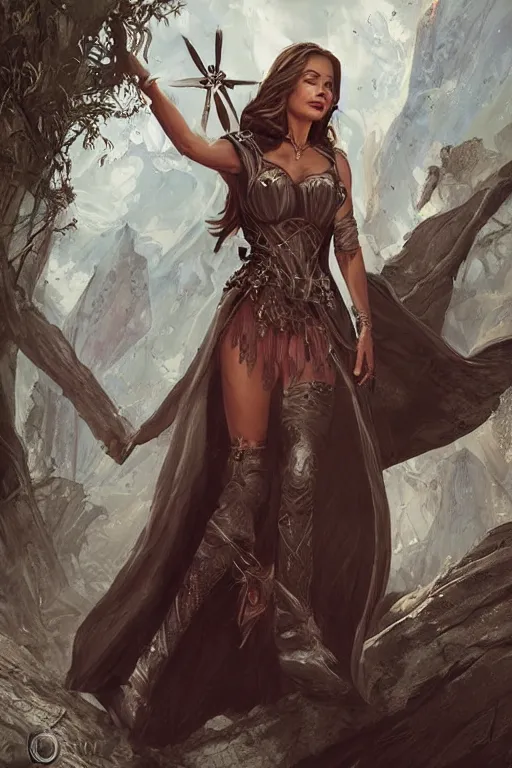 Image similar to Sofia Vergara as a heroine with a dress inspired by the witcher, digital painting, artstation, concept art, smooth, sharp focus, illustration, in-frame, centered, art by artgerm and donato giancola and Joseph Christian Leyendecker, Ross Tran, WLOP