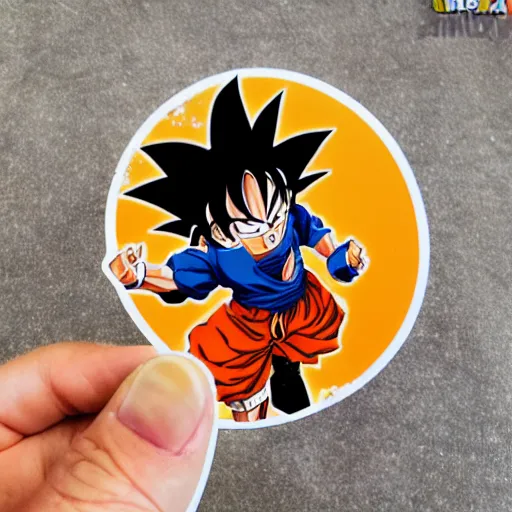 Image similar to die cut sticker, goku using gomu gomu no gatling by luffy, splatter paint
