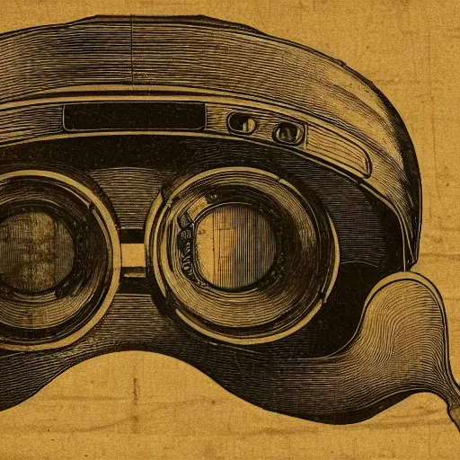 Image similar to Vintage, detailed, sketch of Oculus Rift, with full descriptions, on parchment, as depicted in Leonardo da Vinci's Codex Atlanticus