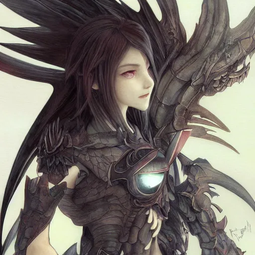 Image similar to Final Fantasy Bahamut Gajinka as a small human girl , highly detailed, digital pencil painting, anime, cartoonish, hybrid human / dragon, monster girl, sharp focus, illustration, art by artgerm and greg rutkowski and alphonse mucha