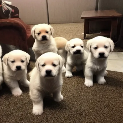 Prompt: room full of cute puppies