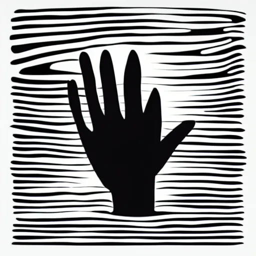 Prompt: a gigantic hand rising from a dark ocean, minimalist, vector