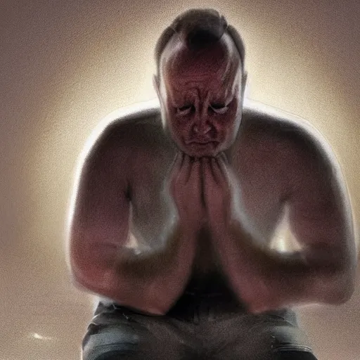 Prompt: hyperrealistic mixed media image of info wars alex jones crying on the toilet, stunning 3 d render inspired art by xiang duan and thomas eakes and greg rutkowski, perfect facial symmetry, hyper realistic texture, realistic, highly detailed attributes and atmosphere, dim volumetric cinematic lighting, 8 k octane detailed render, post - processing, masterpiece,