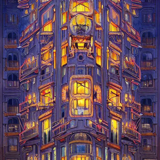 Image similar to beautiful painting of an art moderne city, glowing windows. reflective detailed textures, moth wings, highly detailed dark fantasy science fiction painting by donato giancola and peter mohrbacher and nicholas roerich and diego rivera, elaborate geometric ornament, ancient runes, silver and cool colors. artstation