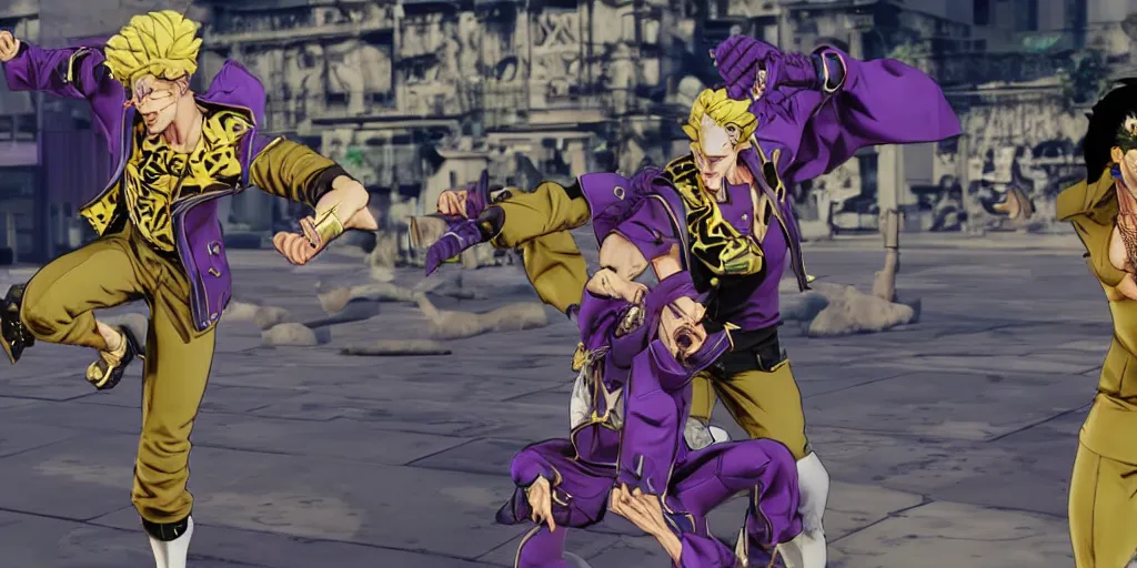 Prompt: jojo's bizarre adventure, video game cutscene, unreal engine 5, render, ray tracing