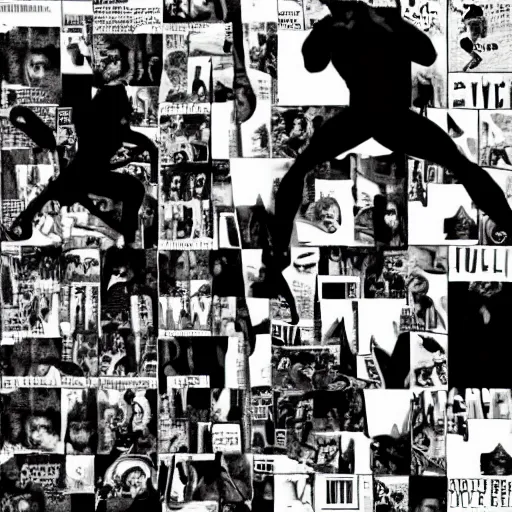 Prompt: collage, frank Miller, black and white