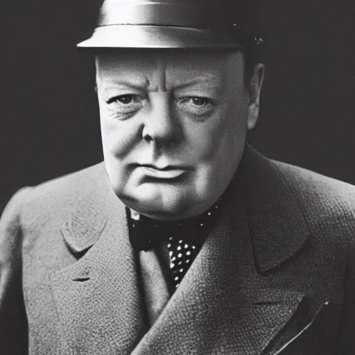 Image similar to winston churchill as iron man, historical photograph, highly detailed, full length portrait, photorealistic face, hd