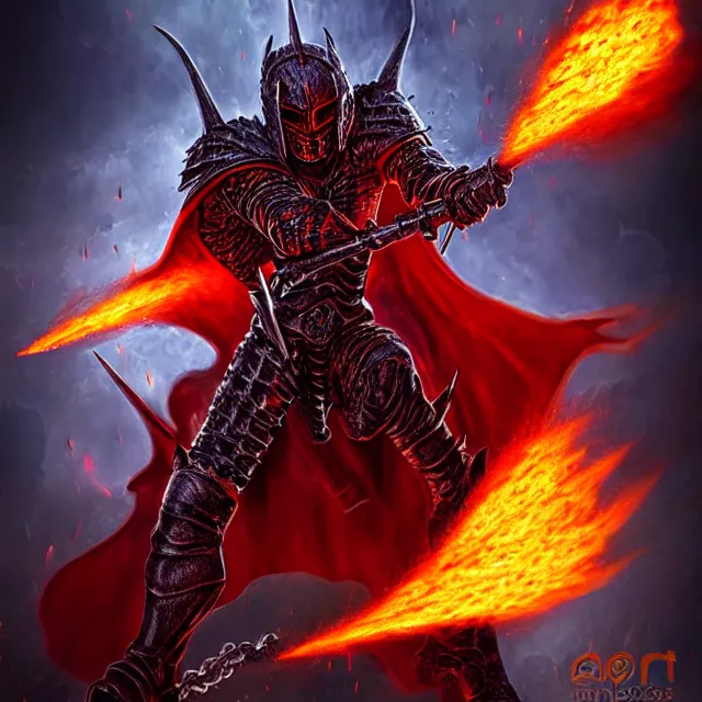 Prompt: hell knight with firepowers, highly detailed, 4 k, hdr, smooth, sharp focus, high resolution, award - winning photo, anne stokes, photorealistic, digital art