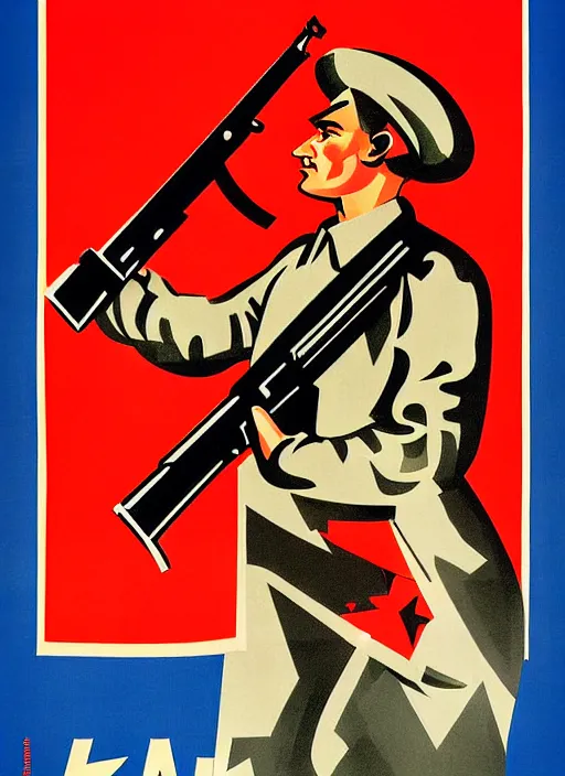 Prompt: soviet propaganda poster of a ak - 4 7, socialist realism. by alexander zelensky, viktor deni, havrylo pustoviyt