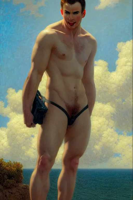 Image similar to attractive chris evans, kawaii, top gun the movie, painting by, tom of finland, gaston bussiere, craig mullins, j. c. leyendecker