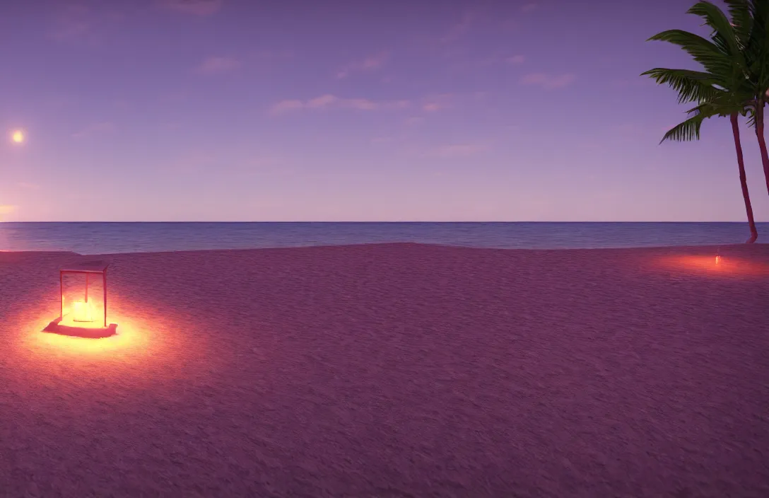 Prompt: on the beach, at night, unreal engine rendering