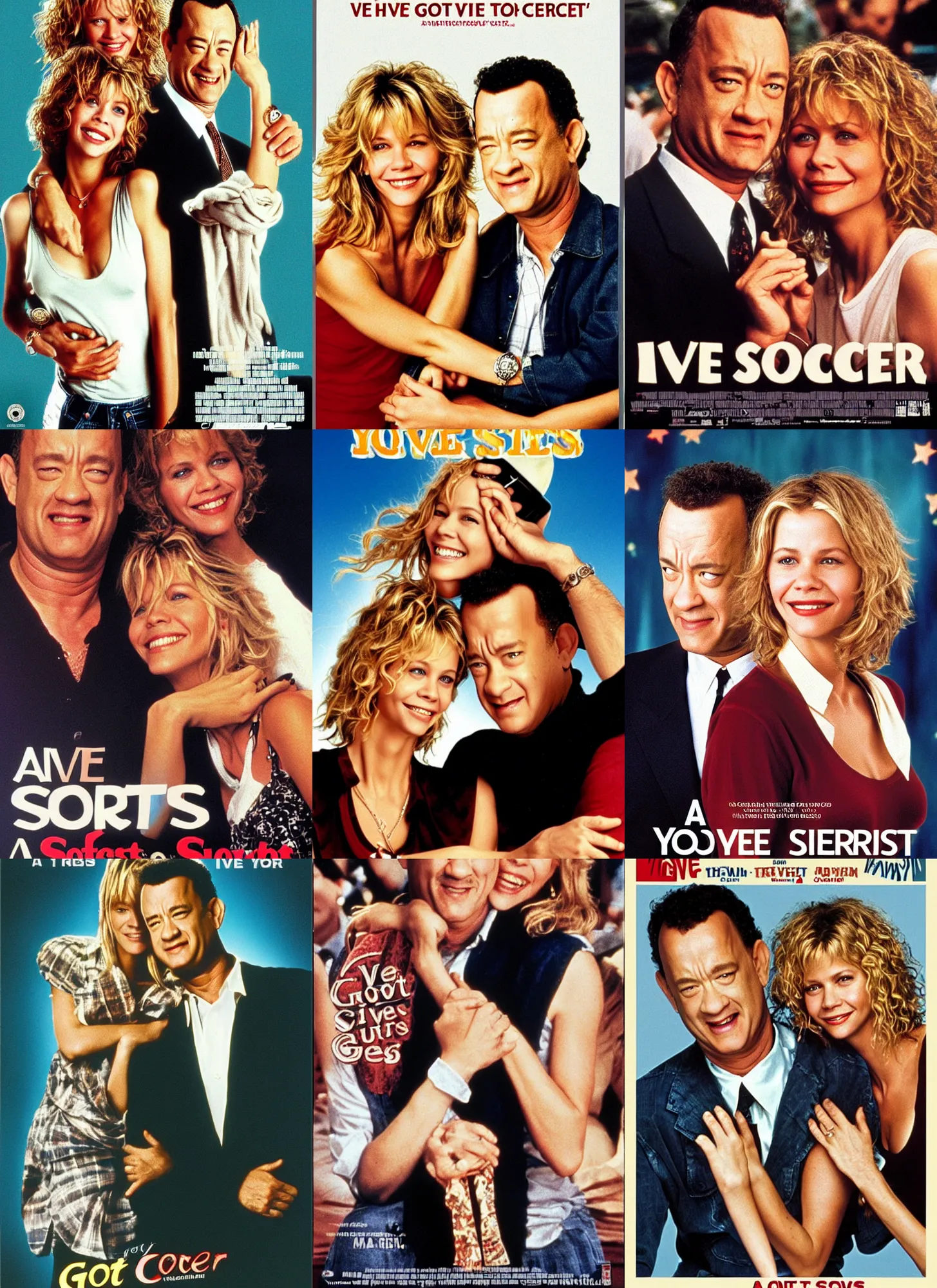 Prompt: a movie poster of You've Got Scissors starring Tom Hanks and Meg Ryan, 1998, romantic comedy, romcom movie poster