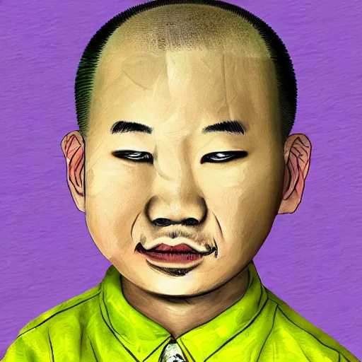 Prompt: wrinkly chinese boy with buzz cut, digital painting