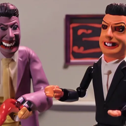 Prompt: dancing scene from pulp fiction recreated in robot chicken