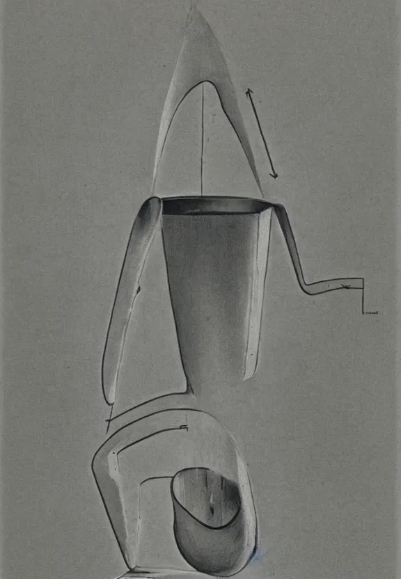 Image similar to a concept drawing of an upside down surrealist white urinal sculpture by marcel duchamp, dada, conceptual art