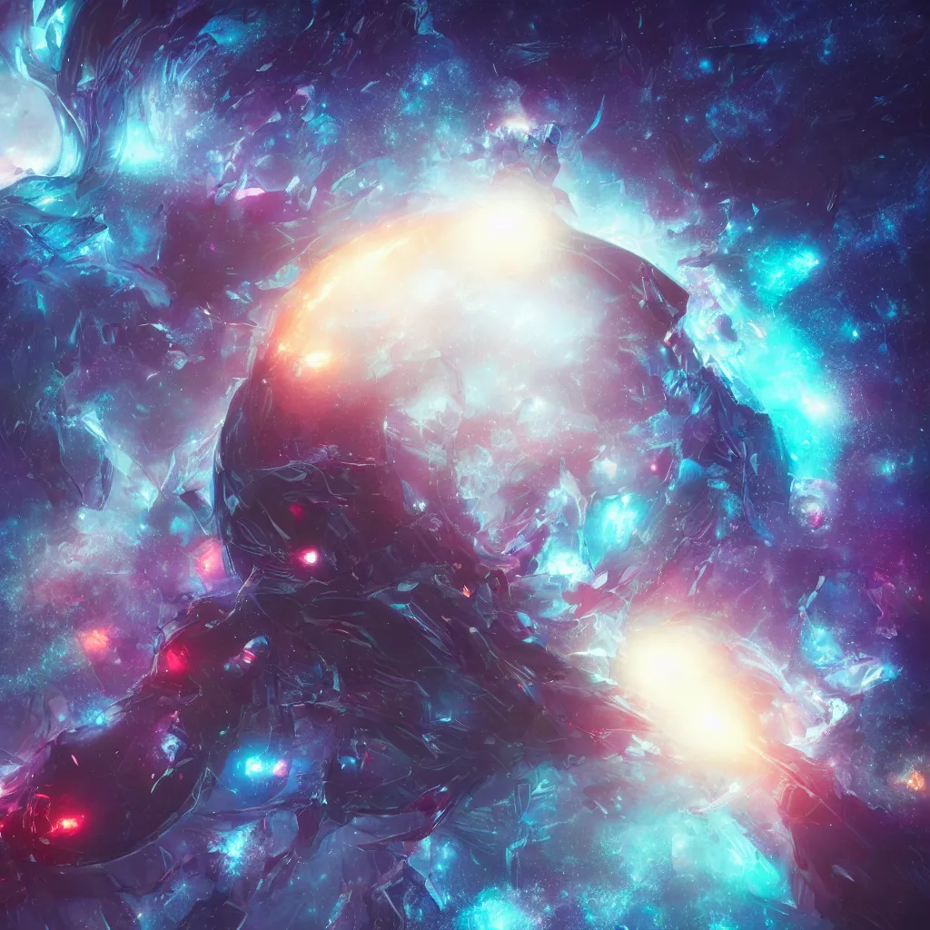 Image similar to letting go of reality and experiencing the quantum field and the cosmic void matte painting comic book art, cinematic, highly detailed, realistic, beautiful cosmic neural network, octane render, unreal engine, depth of field, trending on artstation, sharp focus, philosophical splashes of colors
