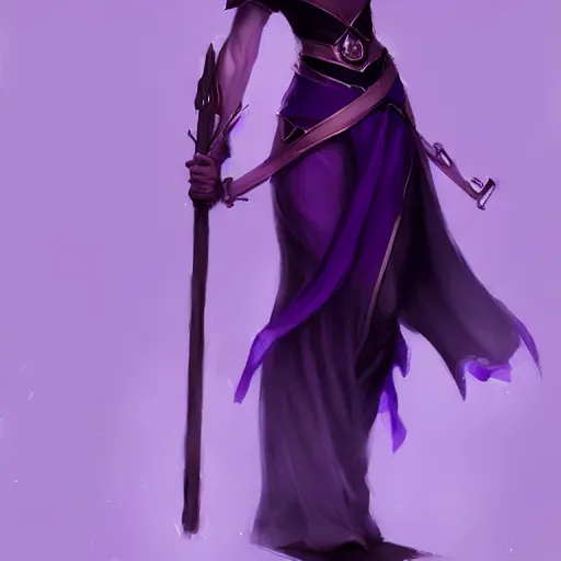 Image similar to a woman in a purple dress holding a staff, concept art by li fangying, artstation contest winner, fantasy art, dark and mysterious, artstation hd, concept art