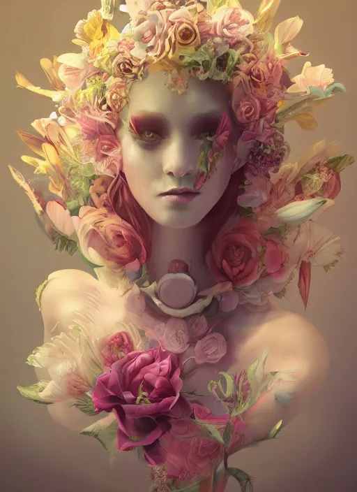 Prompt: a beautiful amazing art of flora addict out of spirals by tom haugomat, serena malyon, maxim shirkov, alex pogrebniak and robin gundersen, trending on artstation, featured on behance, vision of chaos, octane render