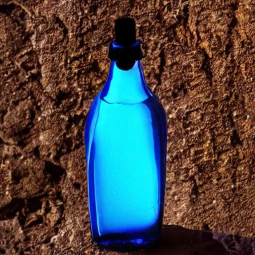 Prompt: blue fire in a bottle