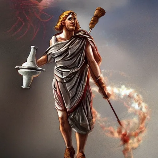 Image similar to ancient Greek philosopher casting magic missile, DnD trending on artstation