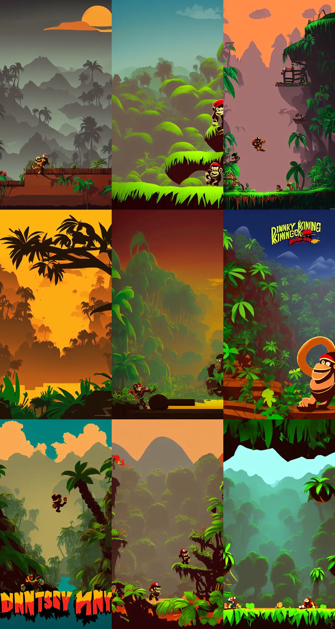 Prompt: donkey kong country, busted bayou, stylized, horizon, minimalist wallpaper, dark background, desktop background, behance, artstation, deviantart