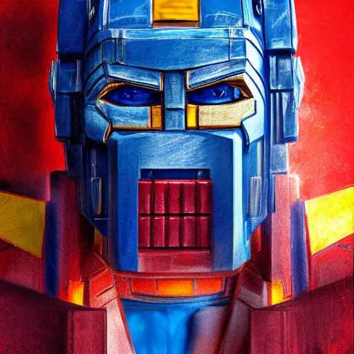Prompt: Optimus prime as a human male, 4k, self portrait