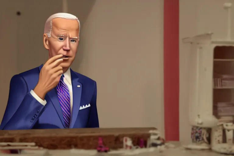 Prompt: film still frame of biden in barbie, by Jaap Buitendijk