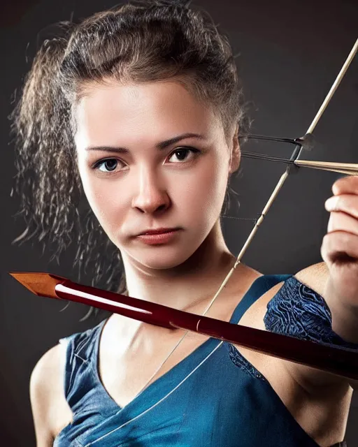 Image similar to photo of world, women with a bow and arrow, female archer, warrior, realistic face