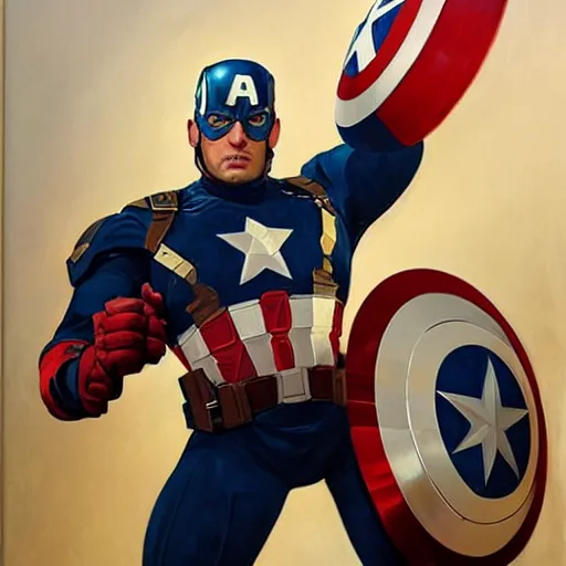 Image similar to greg manchess portrait painting of armored captain america as overwatch character, totally whack, medium shot, asymmetrical, profile picture, organic painting, sunny day, matte painting, bold shapes, hard edges, street art, trending on artstation, by huang guangjian and gil elvgren and sachin teng