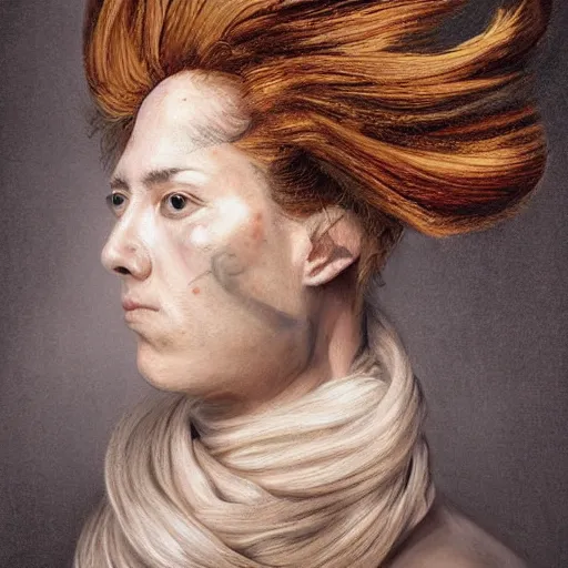 Image similar to portrait of a Shibari rope wrapped face and neck, headshot, insanely nice professional hair style, dramatic hair color, digital painting, of a old 18th century, Royal Emperor, amber jewels, baroque, Art Nouveaux, ornate clothing, scifi, realistic, hyper detailed, chiaroscuro, concept art, art by Franz Hals and Jon Foster and Ayami Kojima and Amano and Karol Bak,