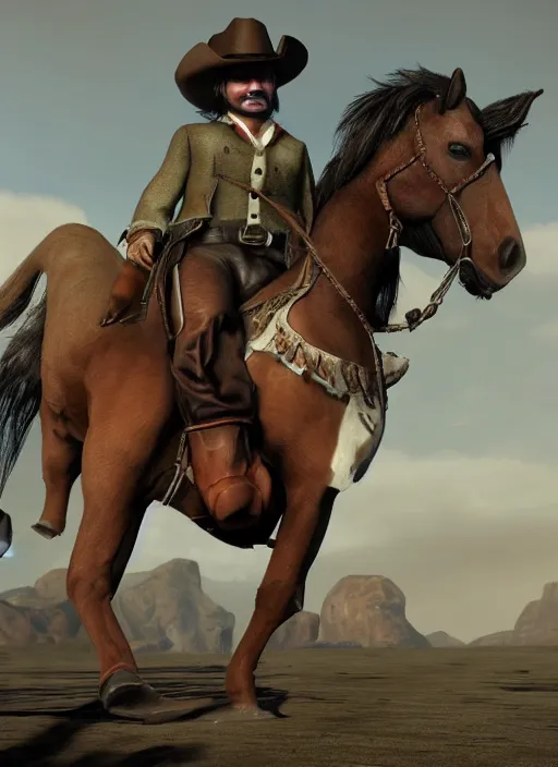 Image similar to a horse dressed as John Marston