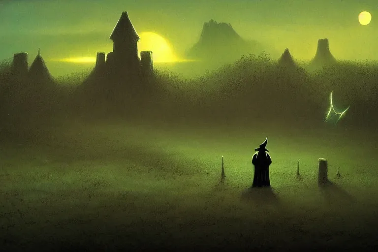 Prompt: a wizard cultist standing in the distance by tim white,