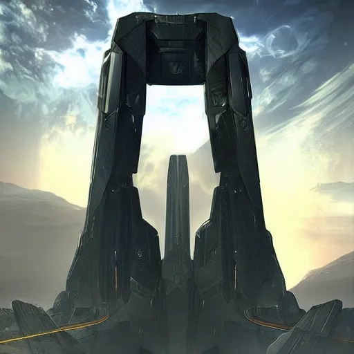 Prompt: Monolithic forerunner structure, halo 4, detailed, digital art, wide-shot