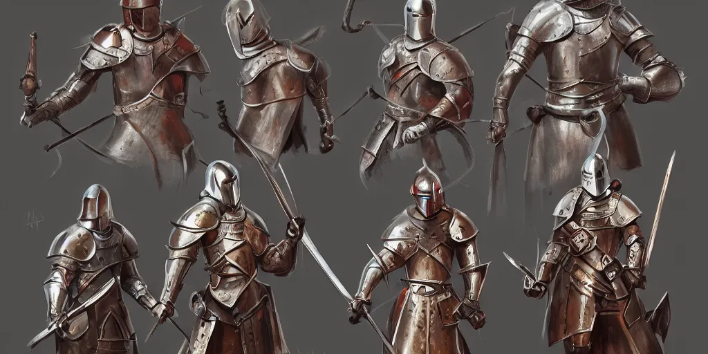 Prompt: different views of medieval knights, beautiful intricate concept art by senior character artist, trending on artstation, full body