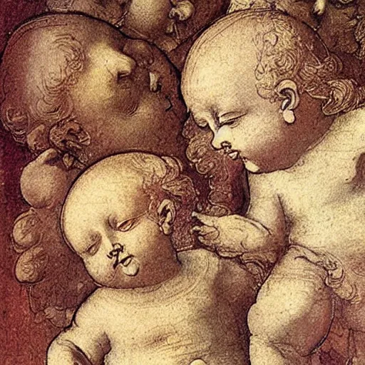 Image similar to cherub with 4 faces, by leonardo davinci