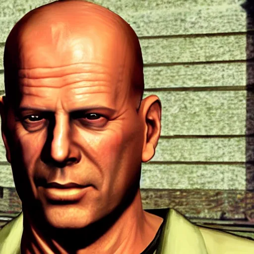 Image similar to bruce willis as a character in gta san Andres