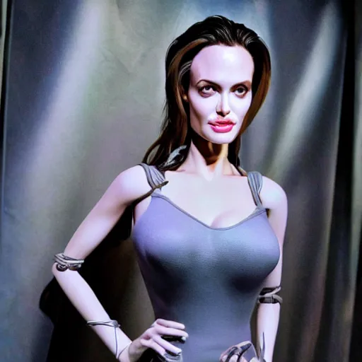 Image similar to animatronic Angelina Jolie, exposed wires, photo, Stan Winston studios, detailed, 4k