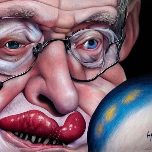 Image similar to UHD hyperrealism painting of Stephen Hawking wearing clown makeup, clown costume, correct clown face, correct clown makeup, by Antonio Caparo and Ferdinand Knab and Greg Rutkowski, UHD, photorealistic, trending on artstation, trending on deviantart, correct face, realistic clown makeup