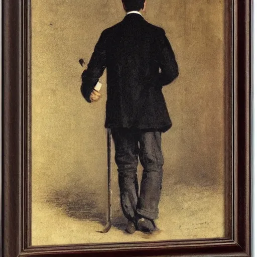 Image similar to full body portrait of a gentleman carrying a cane sword by alfred stevens