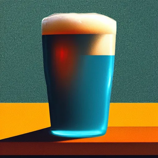 Image similar to A pint of beer sitting on a bar as painted by Beeple