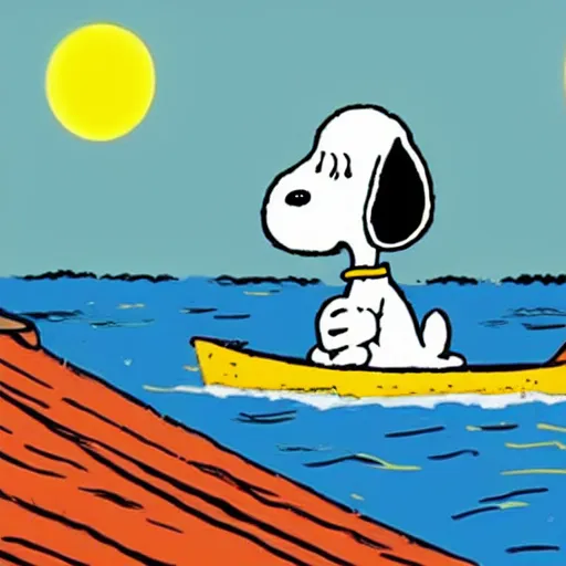 Prompt: A cartoon of Snoopy the dog on a sailing boat