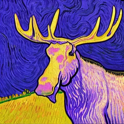 Image similar to purple moose, painting, artwork by van gogh