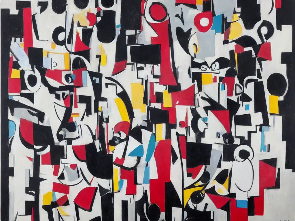 Image similar to abstract deco art by george condo in an aesthetically pleasing tones,