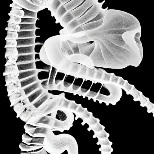 Image similar to x - ray imaging of a seahorse to capture the hidden structures of its bones