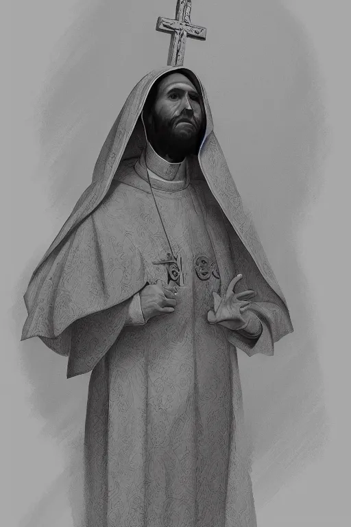 Prompt: portrait of Daniel Trejo as church nun, intricate, highly detailed, artstation