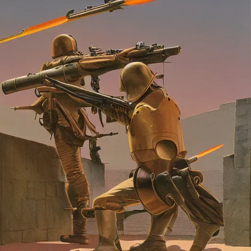 Prompt: syd mead fictional history world war 2 medieval weapons hyperrealism photo - realistic lifelike photography roger dean moebius