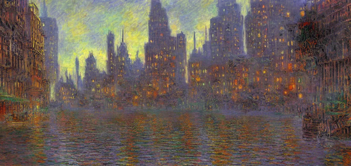 Image similar to a steampunk city in the style of claude monet, digital art.