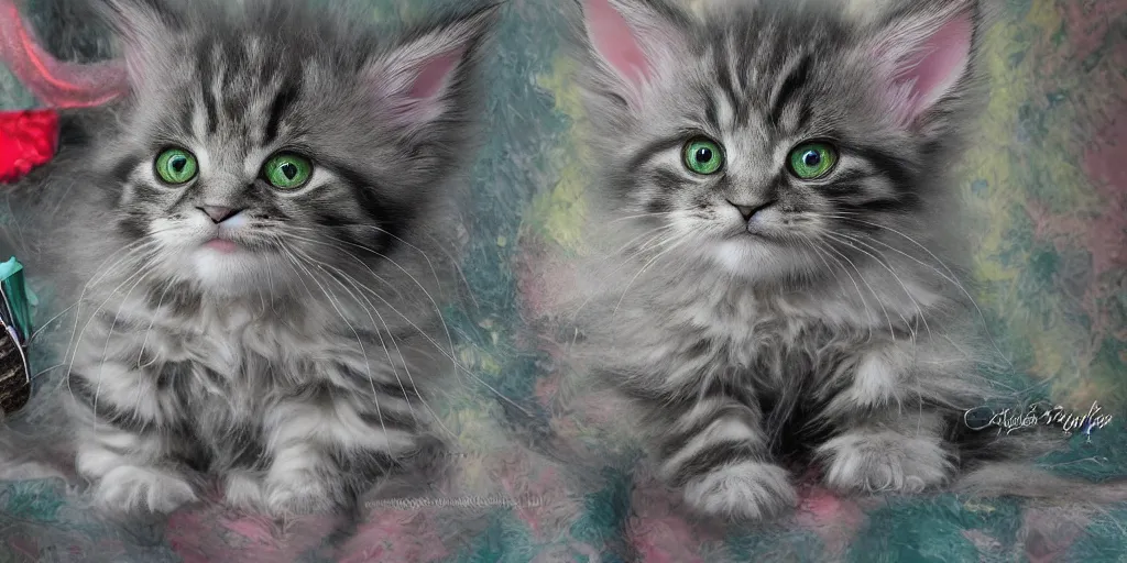 Prompt: a ( ( main coon kitten ) ) baby yoda themed shower curtain, shower curtain product photography. product lighting. digital art. 4 k, highly detailed. saturated.