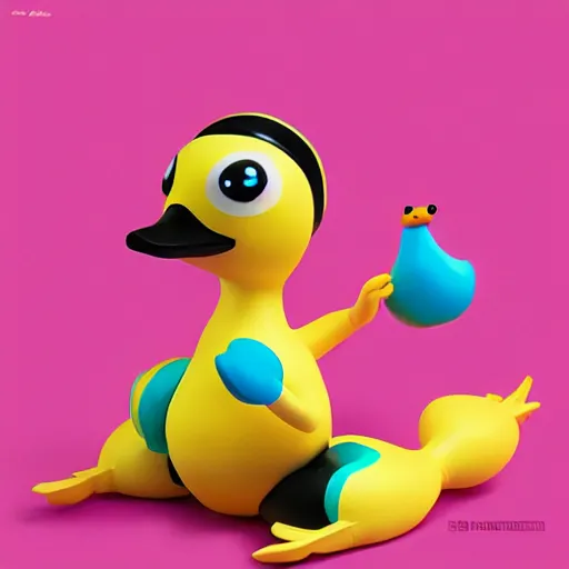 Image similar to funny rubber cute duck monster by artgerm and beeple and charlie bowater, soft lighting, solid background,